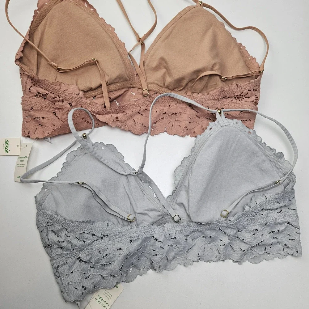 NEW Aerie 2pc Lace Bralette L Mauve Blue‎ Lounge Bra NWT